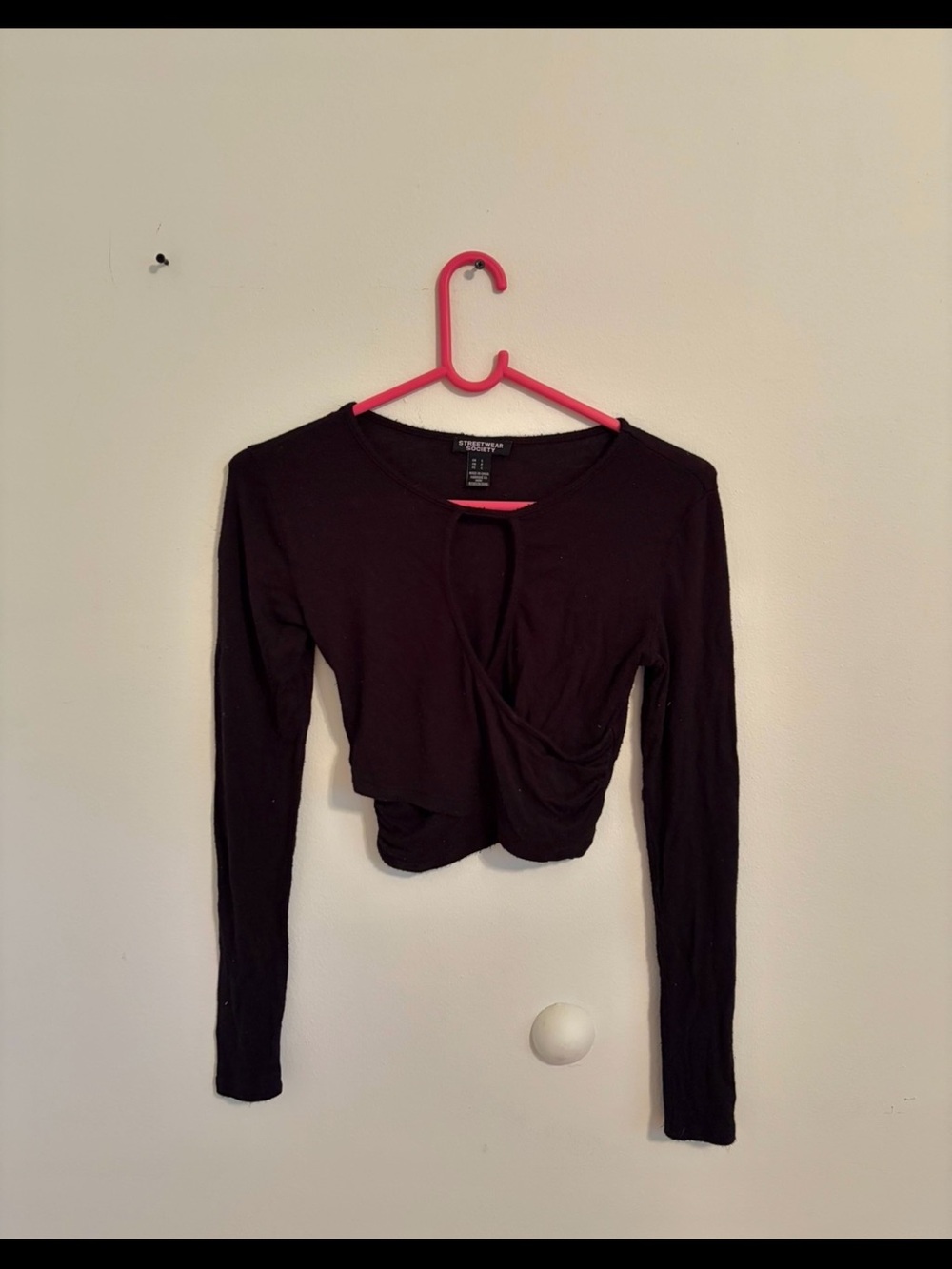 Black Wrap V Neck Long Sleeve Top
